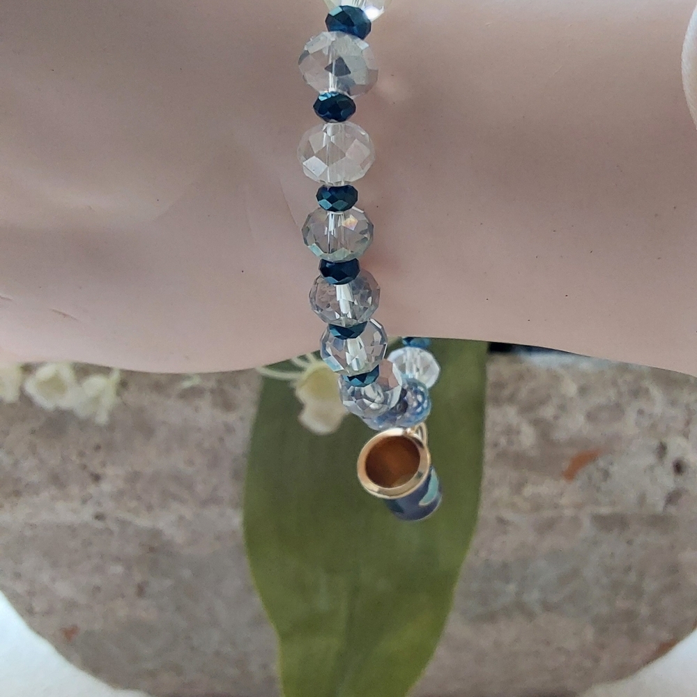 Blue and Silver Beaded Bracelet with Charm - Picture 5 of 6